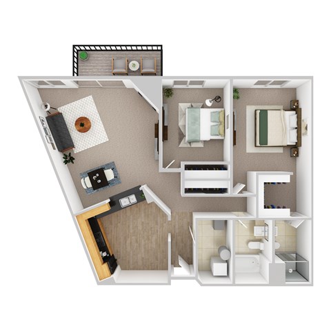 Floor plan for 2 beds, 2 baths, 1147 sqft